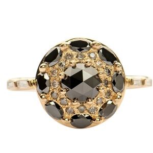 Black Diamond Mandala Engagement Ring - With Baguette Diamond Band